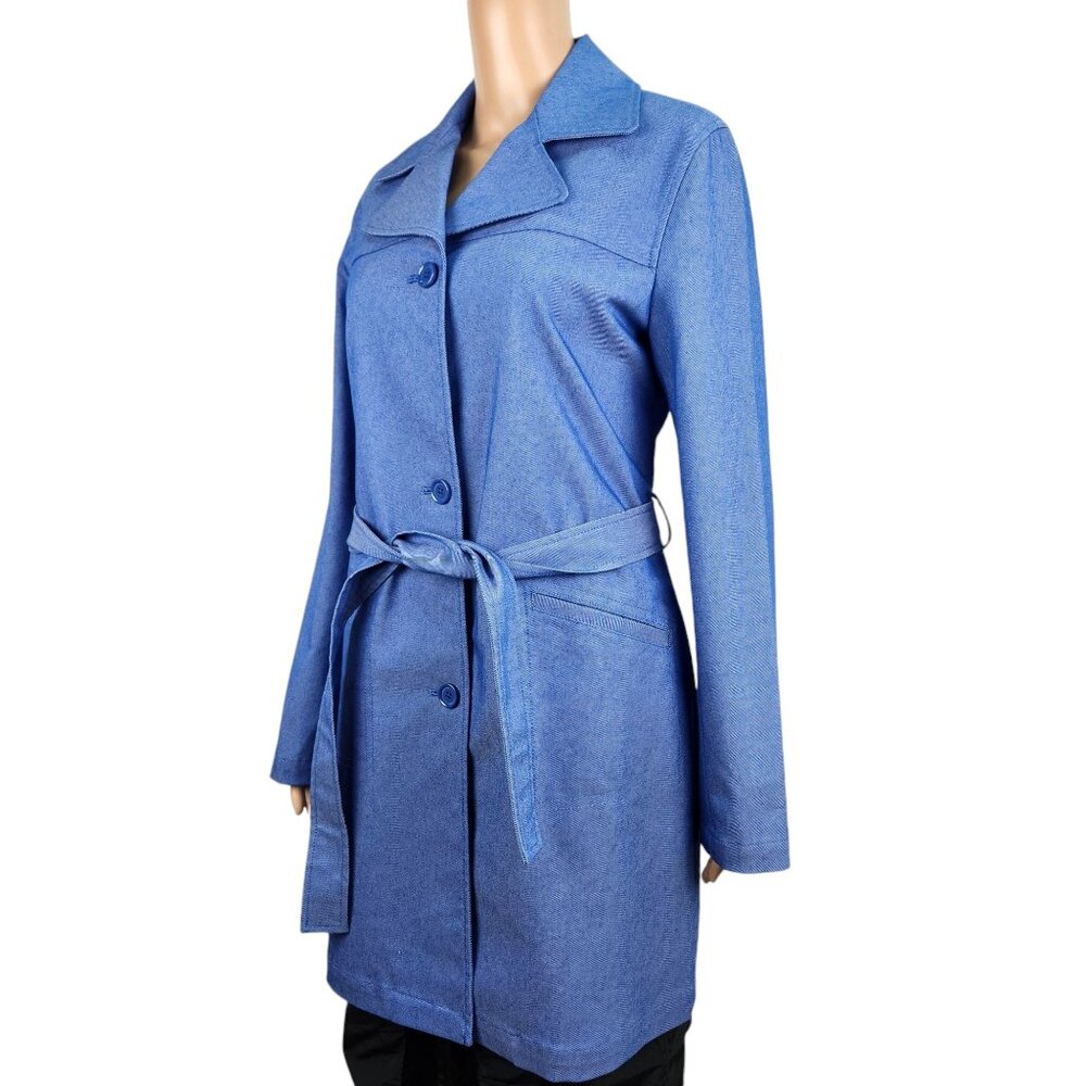 Old Navy Collection Womens Trench Coat M Denim Stretch Striped Lining Fall